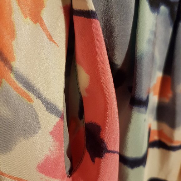 BCBGMAXAZRIA Multicolor Watercolor Print Drape Silk Mini Skirt S 4 2 0 15 in. - Picture 5 of 16